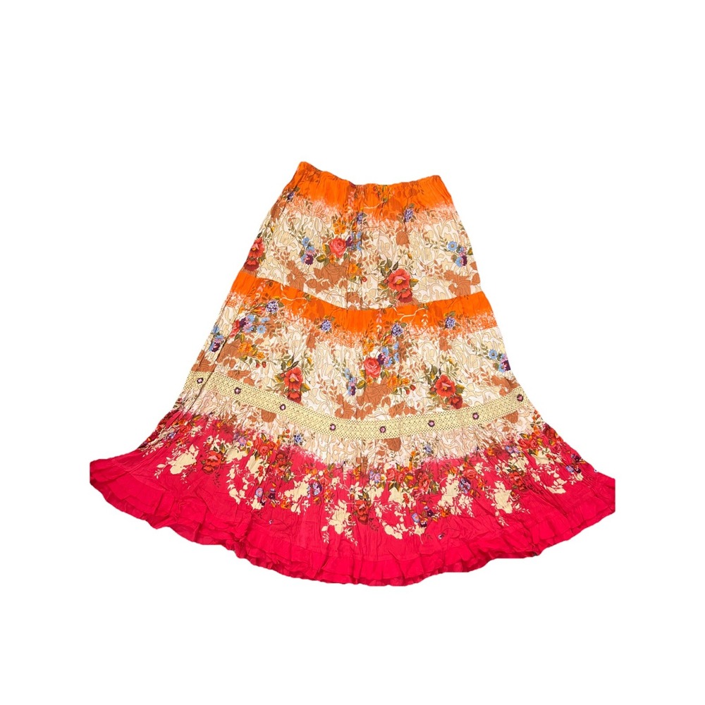 Forbidden Los Angeles Maxi Skirt L‎ Festival Floral Crochet Tiered Boho Hippie